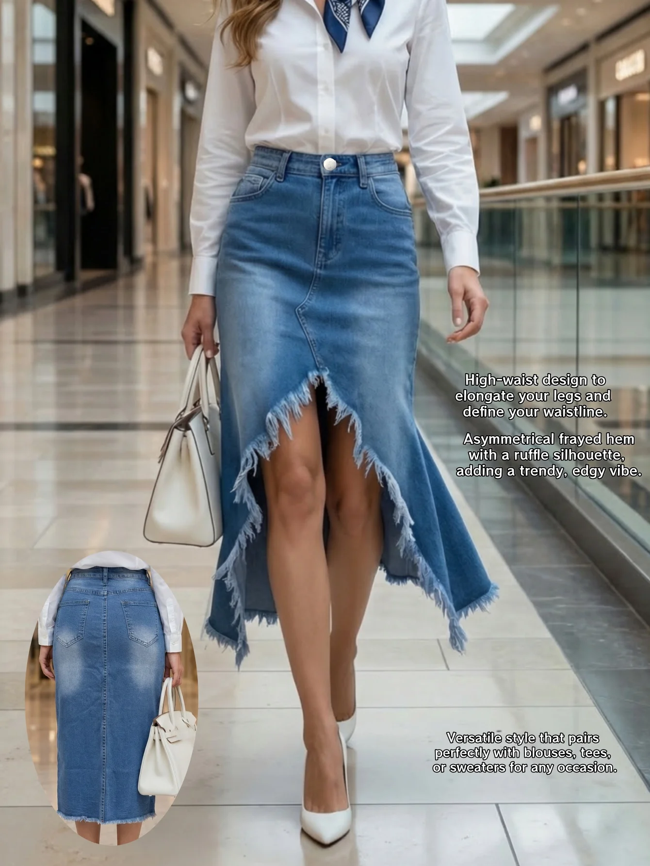 2026 Women's Stretch Denim Skirt with Fur Edge Fashionable And Flexible Skirts for Women