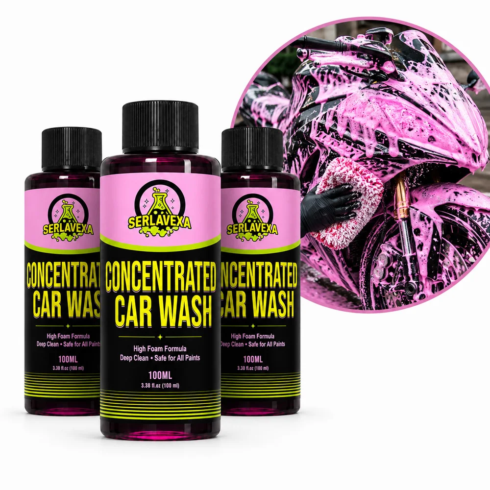 SERLAVEXA Concentrated Car Wash Liquid High Foam Auto Cleaning Solution for Car Paint Glass Wheels Exterior Care 100ml