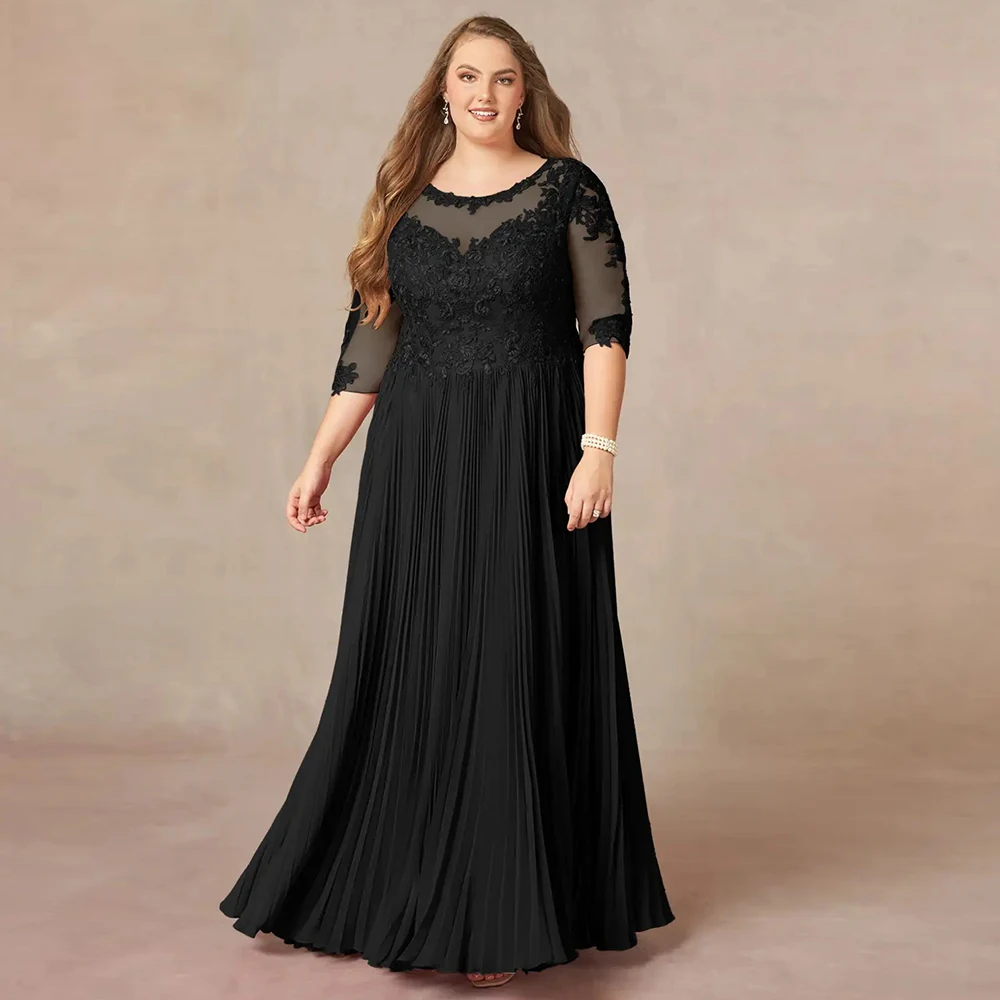 

Plus Size Scoop Mother of Bride Dresses with Lace Half Sleeve Wedding Party Dresses for Women 2024 Summer New Robe De Soirée