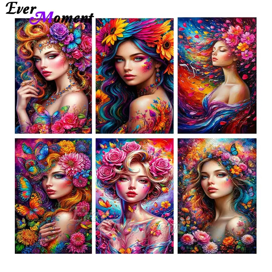 

Ever Moment 5D DIY Красивая Леди с Цветами AB Дрель Мозаика Набор Многоцветная Алмазная Художественная Роспись ASF3026