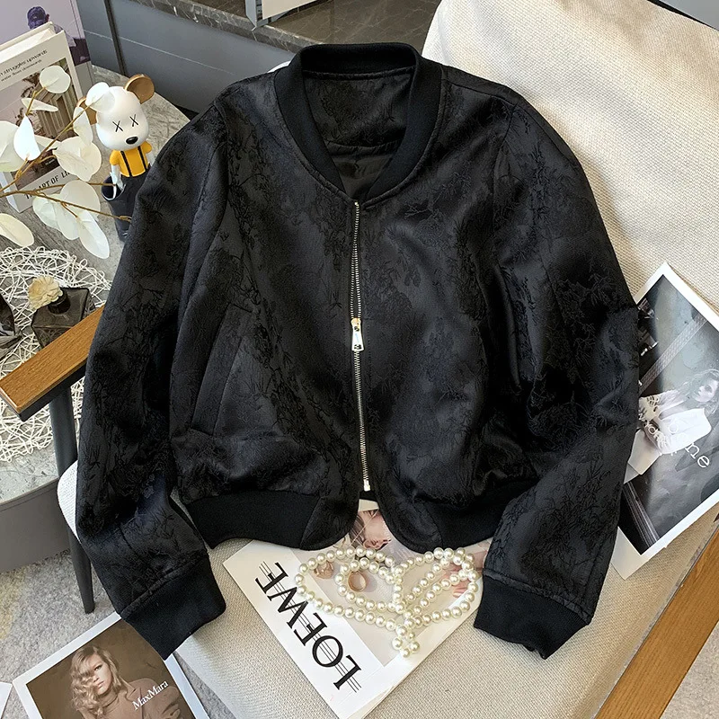

Retro Embroidered Women's Jackets，baseball Jersey Short Jacket，Black White，new Outerwears，Bomber Jacket，Korean Reviews Clot