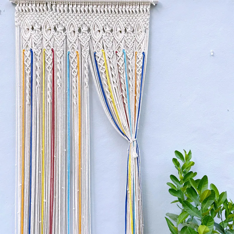 Hand-woven Curtain Tapestry  Macrame Cotton Clourful Wall Hanging Tapestry Boho Decoration Bohemia Wedding Background Tapestry