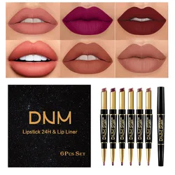 6PCS/SET Double Ended Matte Lipstick Makeup Long Lasting Waterproof Nude Lipsticks Lips Liner Pencil Woman Cosmetics Beauty Kit