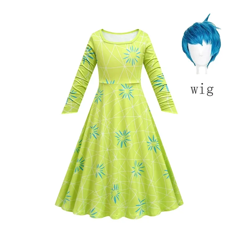 lHalloween Cosplayl New Cartoon Inside Out 2 Kids Princess Dresses for Girls Costume Joy Inspired and Envy Cosplay Dress+Mask+Wi view 3