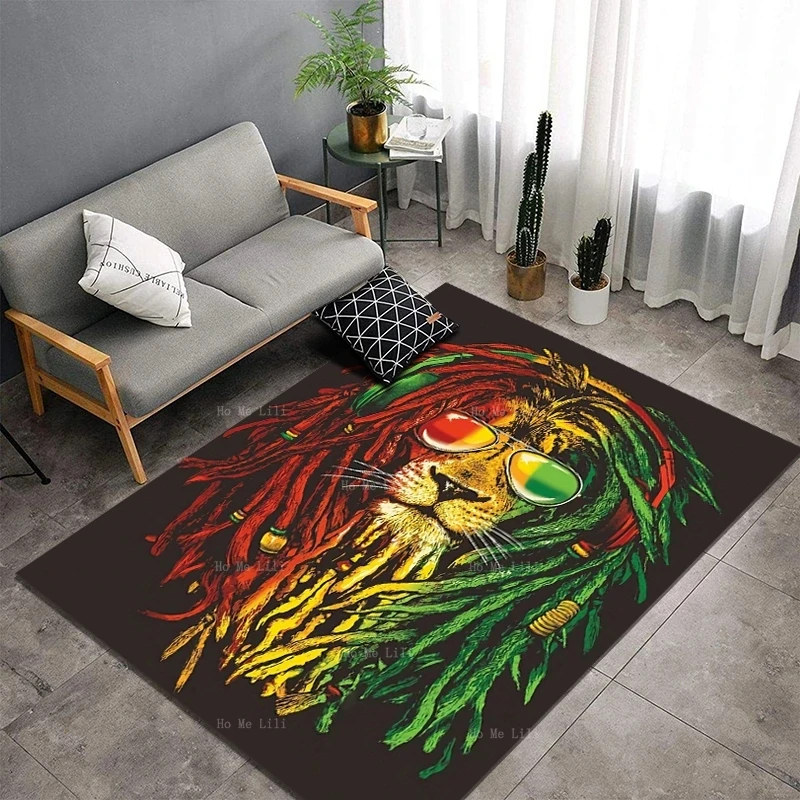 King Art Dreadlocks Animal Fashion Carpet Reggae Rasta Lion of Judah Rastafari Drawing Logo Flannel Floor Rugs By Ho Me Lili