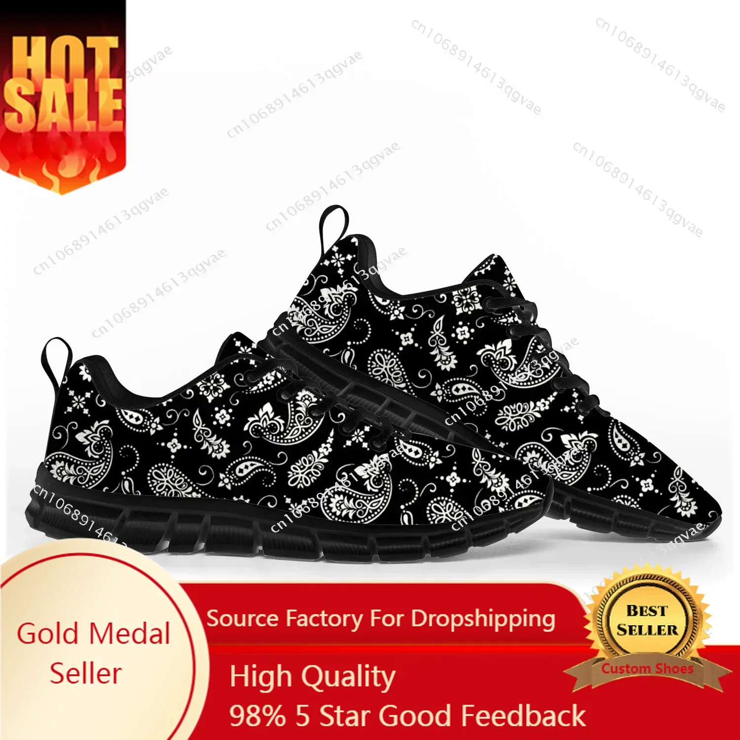 Paisley Print Black Sports Shoes para homens e mulheres, tênis personalizados para casais, tailor made, alta qualidade, tênis para adolescentes e crianças