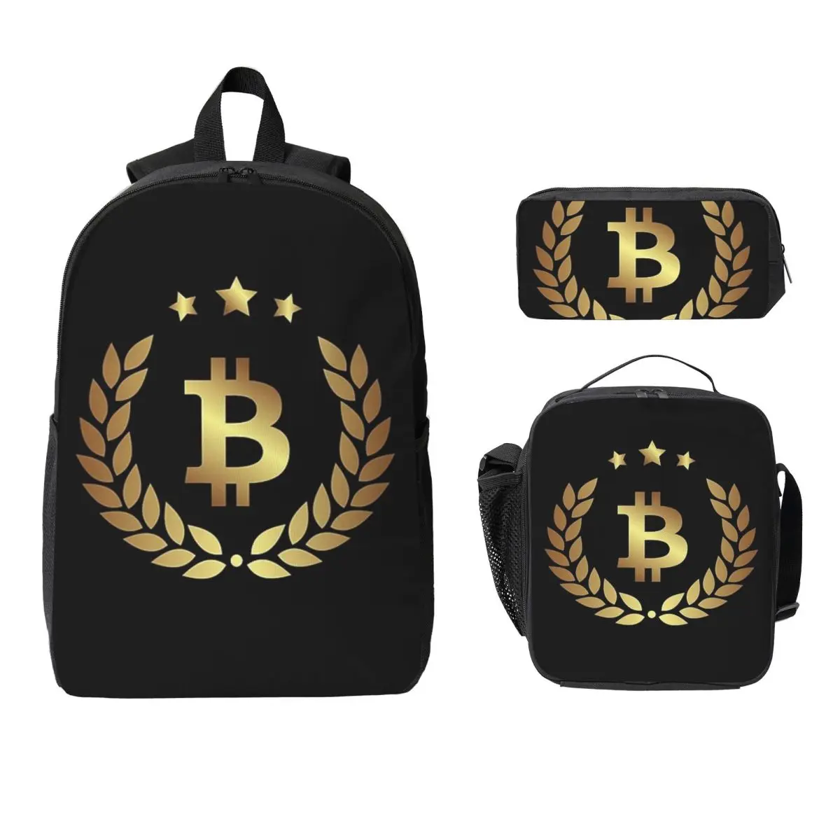 

Bitcoin Cryptocurrency Backpack Student Boys Girls BookBag School Bag Laptop Shoulder Bags 3ps Insulated Lunch Bag Pencil Case
