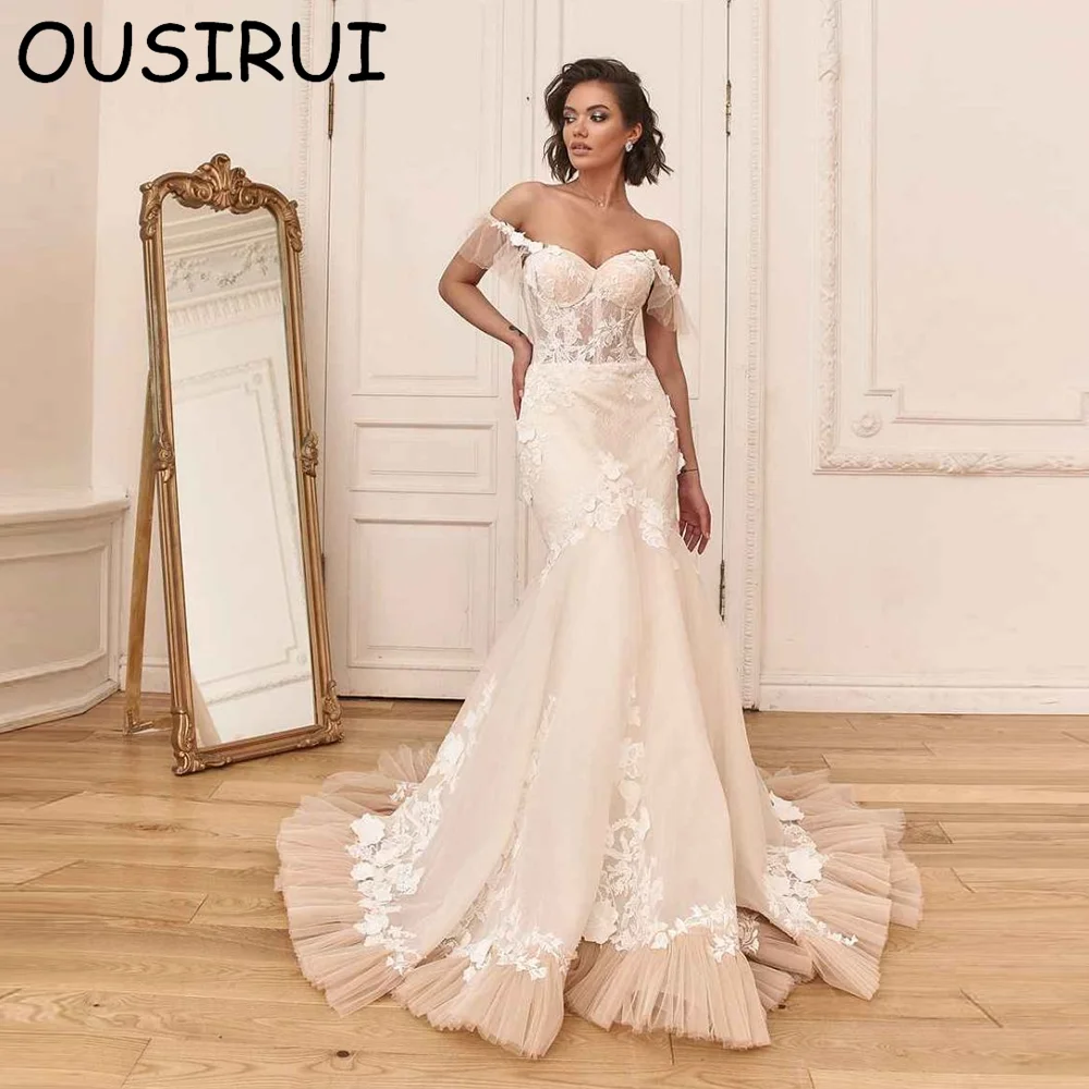 OUSIRbiomomis-Robe de mariée sirène en tulle, robe de mariée de luxe, robe de cour dos nu, vêtements de fête de mariage