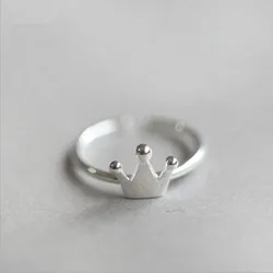 Fashion 925 Sterling Silver Jewelry Cute Opening Small Crown Creative Opening Rings R061