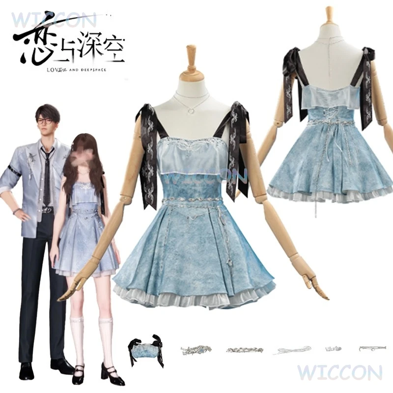 

Game Love And Deepspace Cosplay Caleb Couple Suit Mc Player Costume Blue Camisole Dress Girl Women Clothes Halloween Cos Party