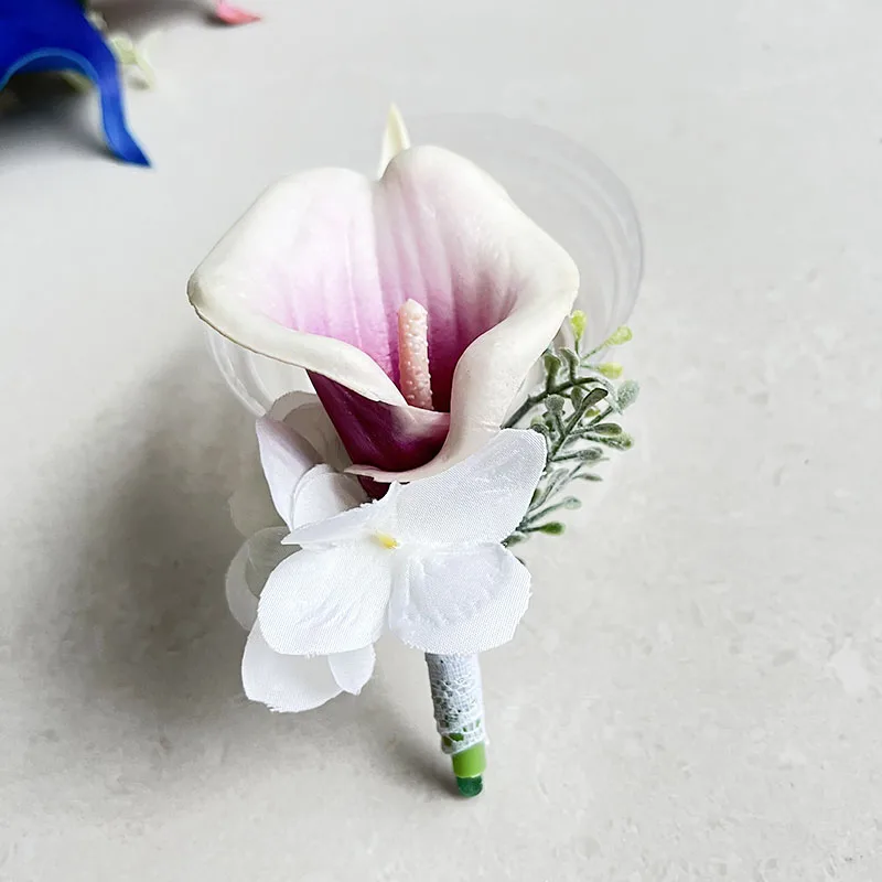 Groom Boutonniere Corsage Wedding Accessories Calla lily Artificial Flowers Buttonhole Men Pins Prom Marriage Brooch Decoration