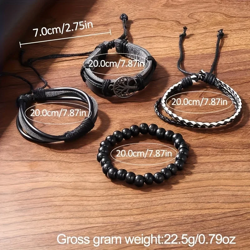 1/5pcs/set Men's Casual PU Leather Quartz Watch & Tree Of Life Bracelet Set, Ideal Choice For Men's Gifts