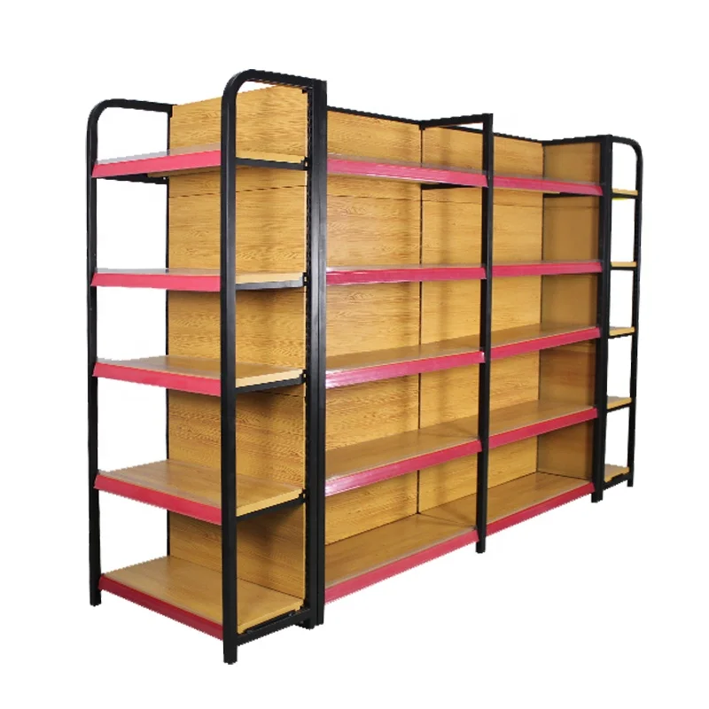 Custom.High Quality Store Metal Display Rack Equipment  Shelf Display  Gondola Display Racks Supermarket Wooden Grain Shelves