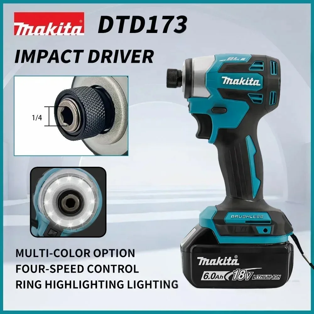 

Makita DTD173 18V Cordless Brushless Impact Driver 180Nm Electric Drill Screwdriver with LED Light Multi-function Household Tool