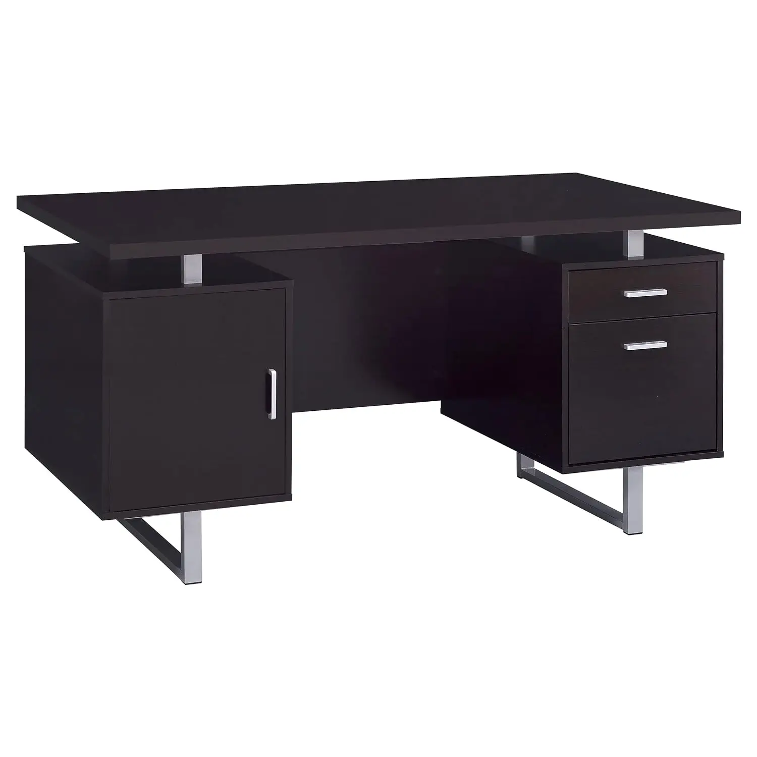 60-Inch Computer Desk with File Cabinet & Storage Drawers, Metal Frame, Contemporary Style, Home Office, Cappuccino, Customized