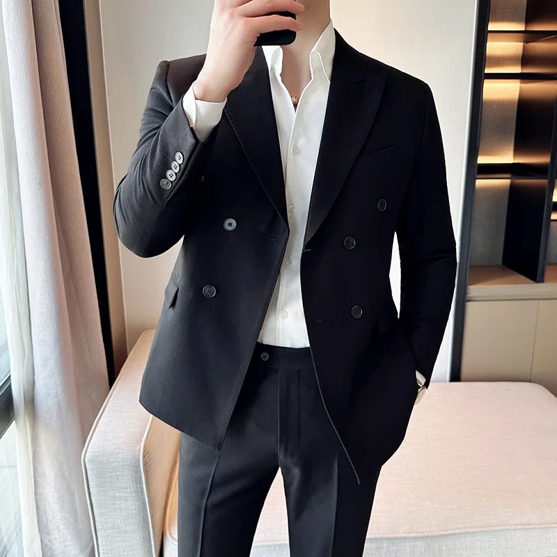 

British Style Double Breasted Men Blazers 2023 Autumn Casual Business Suit Jackets Men Clothing Office Social Wedding Dress Coat