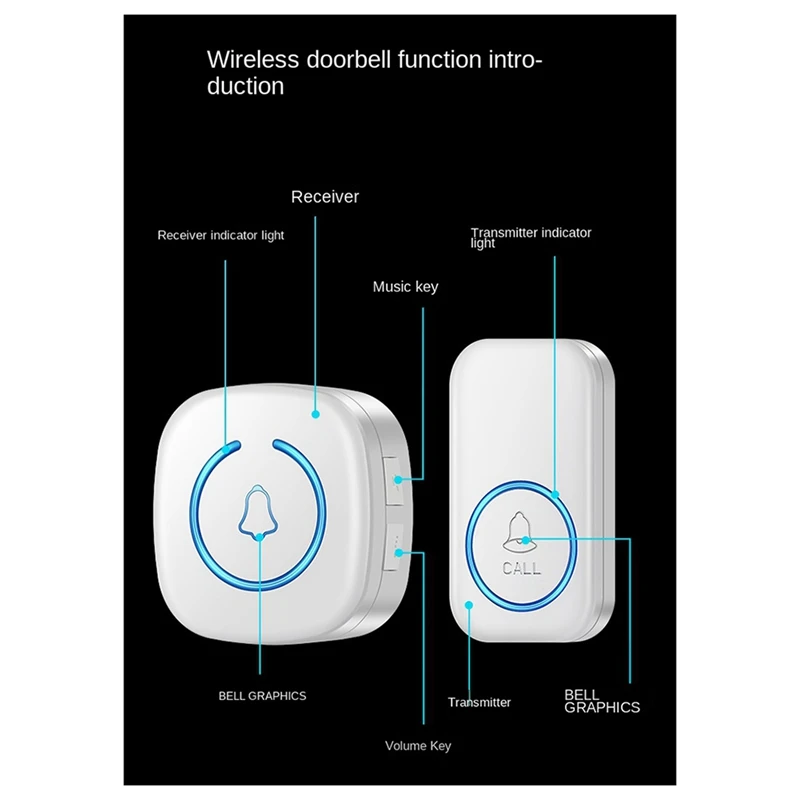 Campainha sem fio inteligente, inteligente Welcome Door Bell, Home Melodies, 60 Canções, 300m