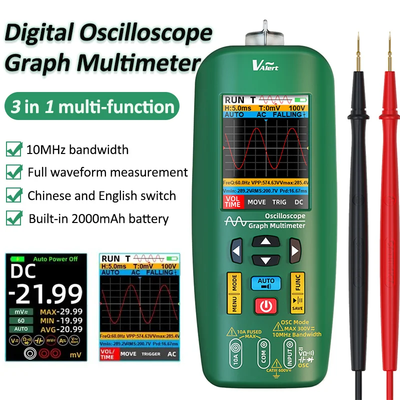 

Digital Oscilloscope Multimeter 48MSa/s 10Mhz Rechargeable Handheld Multiteter Waveform Storage Capacitance Ohm Diode Hz Tester