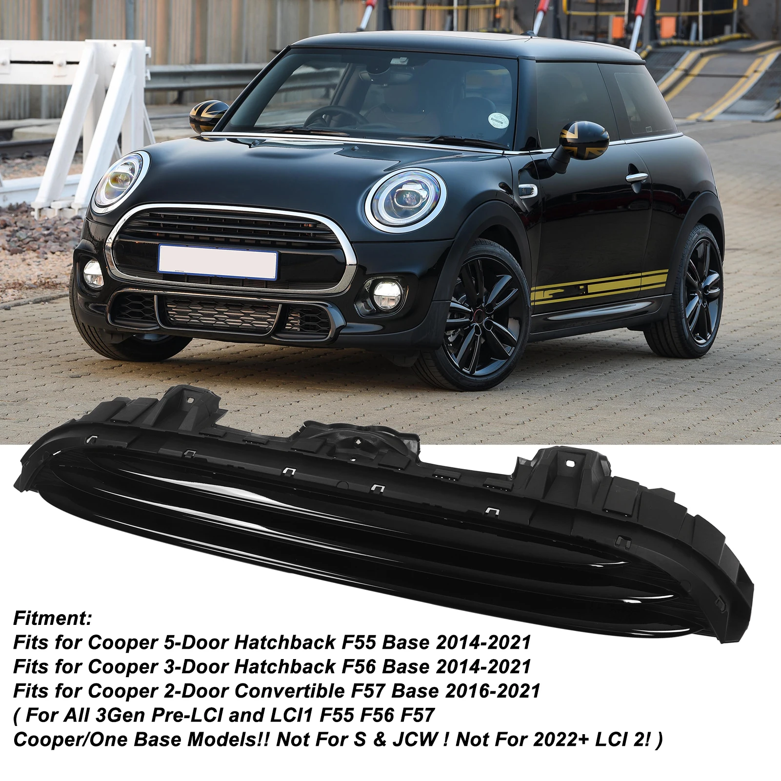 

Gloss Black Front Bumper Upper Grille Grill 51137300586 For MINI F55 F56 F57 Cooper One Base 2014-2021