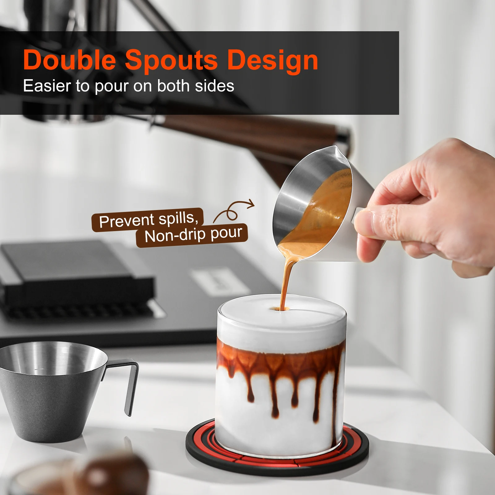 MHW-3BOMBER Stainless Steel Espresso Measuring Cup with Handle 100ml Shot Espresso Cups Home Barista Coffee Accessories