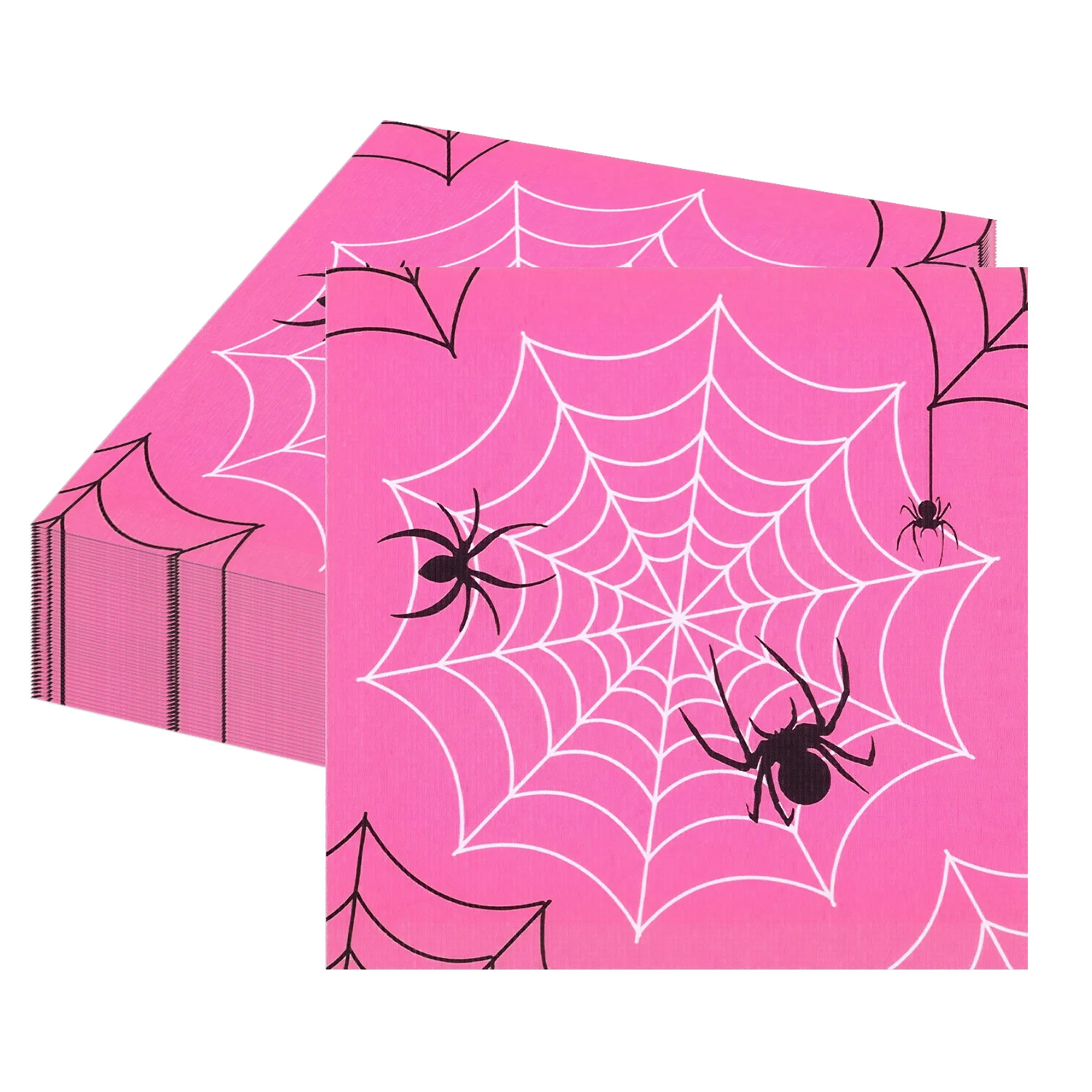 

100pcs Pink Halloween Spider Web Disposable Paper Tableware Set for Spooky Party Supplies Birthday Decor
