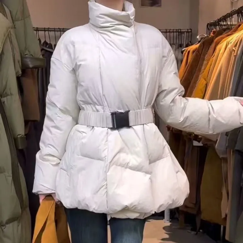 2026 Winter Women Vintage Design Waist-cinching Stand-collar Waist-cinching Down Cotton Jacket Loose Warm Cotton Jacket, Trendy