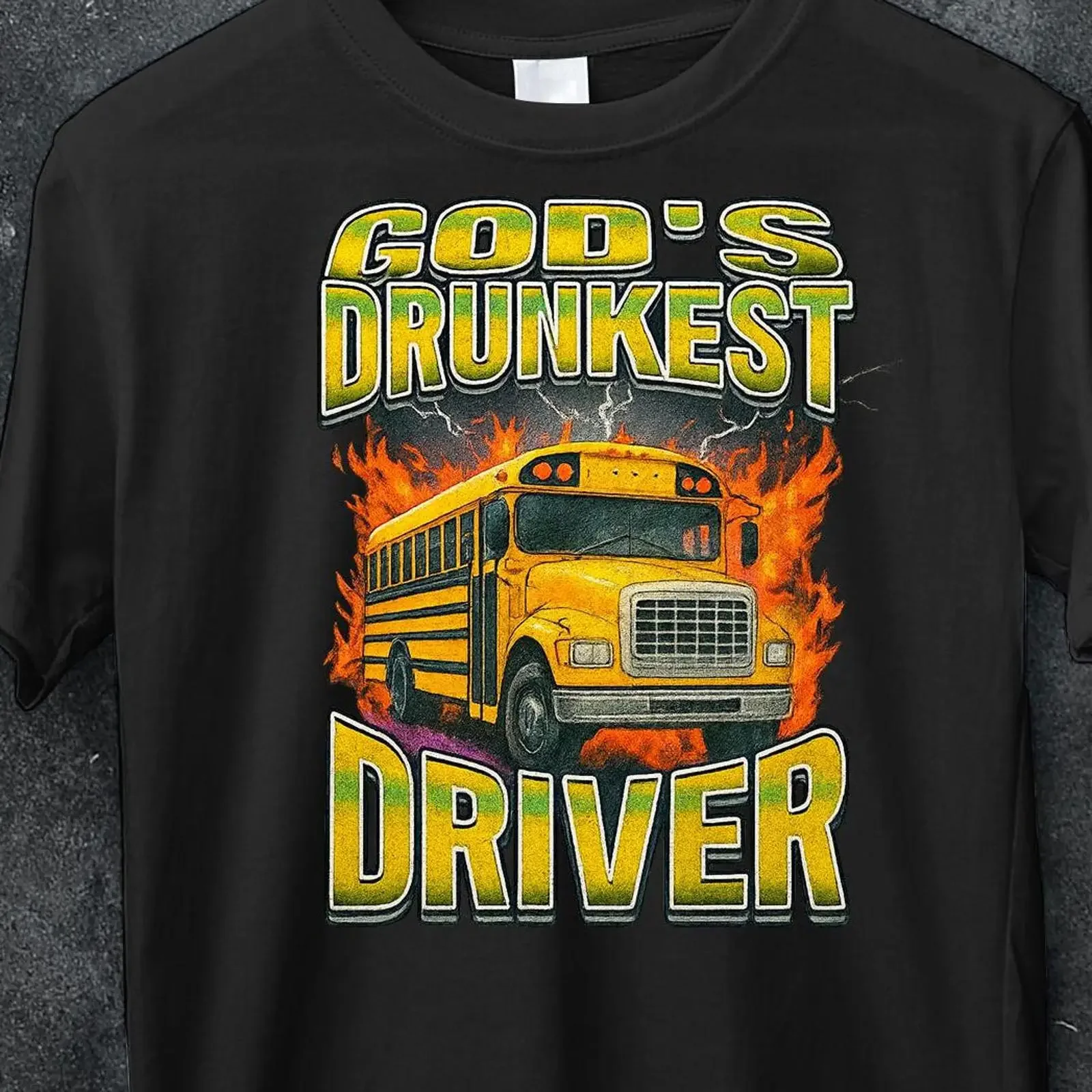 God's Drunkest Driver Funny School Bus Meme T Shirt Offensive Retro Adult Gag Cursed vintage Washed designer clothes