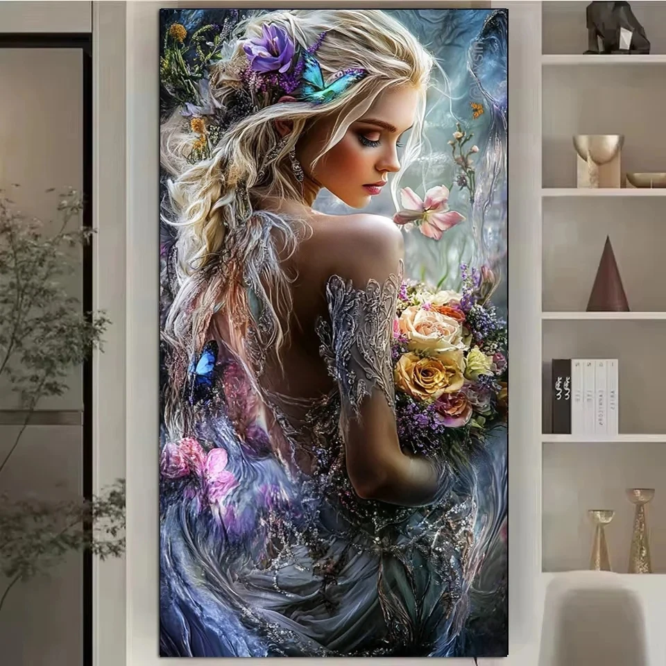 Big Size Fantasy Flowers Woman Diy Diamond Painting Kits for Adults,Diamond Art For Beginner,Full Diamond Mosaic For Decor Gift