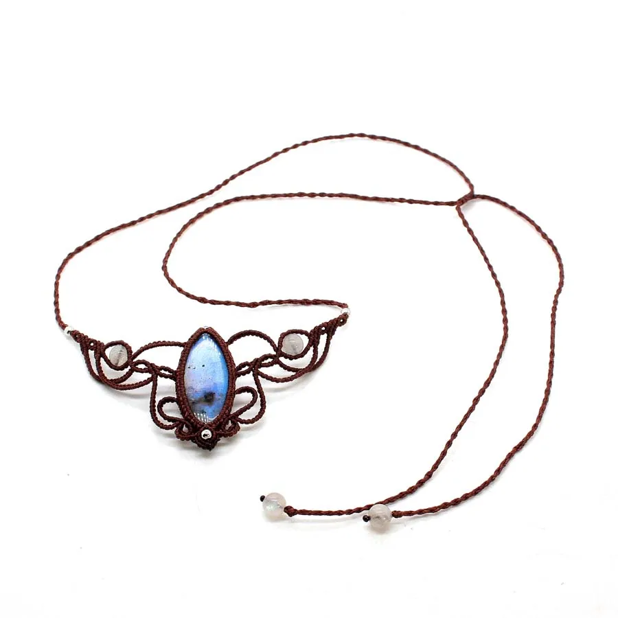 Charms Braided Macrame Natural Labradorite Crystal Stone Pendant Necklace For Women Handmade Rope Adjustable Choice Men Jewelry