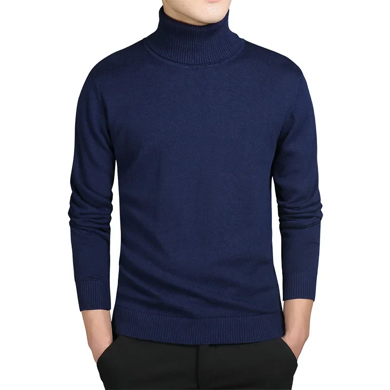 

2023 Winter New Youth Casual Sweater Men's Cotton High Neck Pullover Knit Bottom Shirt