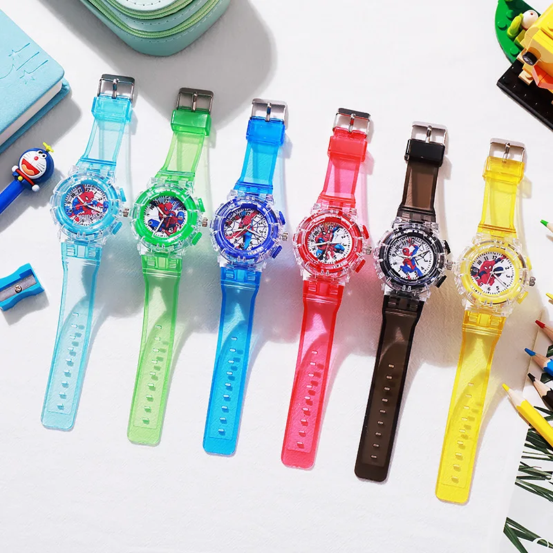 Disney Childrens Watches Anime Characters Spider Man LED Luminous Waterproof Electronic Frozen Watch Birthday Gift Toys