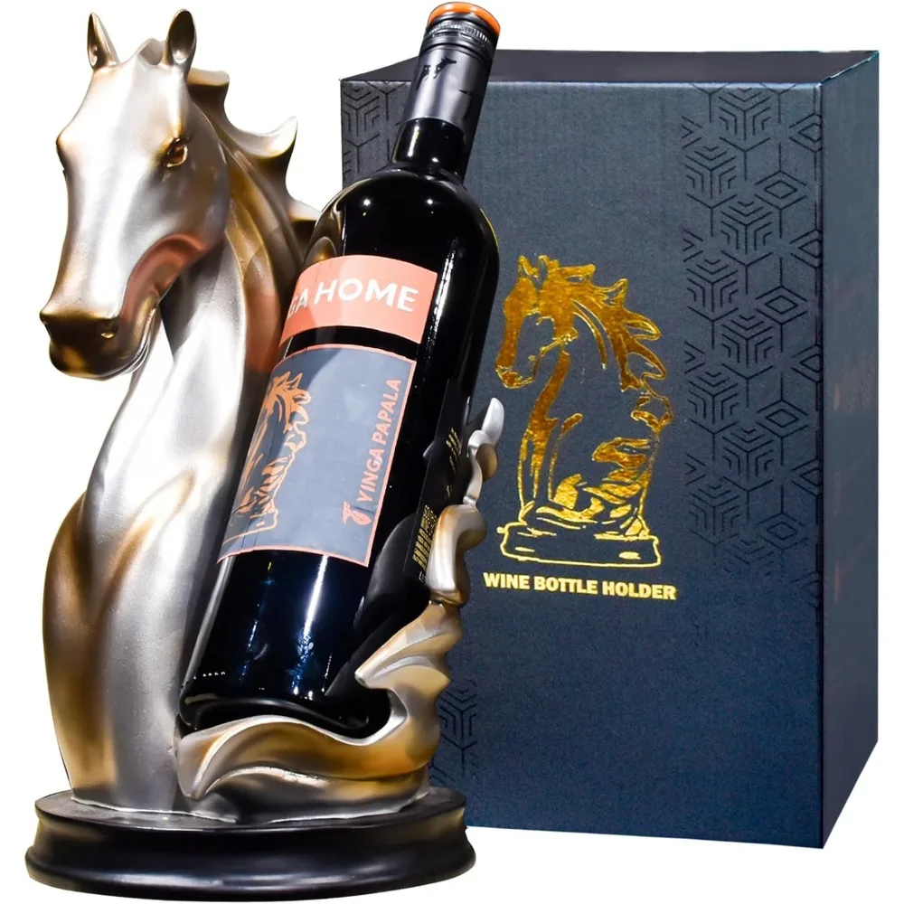 

Tabletop Horse Statue Wine Bottle Holder Rack for Home Kitchen Decor and Storage