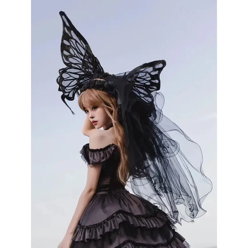 Handmade Lace Embroidery Butterfly Wings Shooting Props Lolita Black White Diffuse Exhibition Cosplay Party Back Decoration