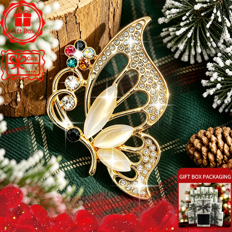 Butterfly Brooch with gift box, 2026 new style, elegant and fashionable. Wearing at daily and holidays. Good gift choices.
