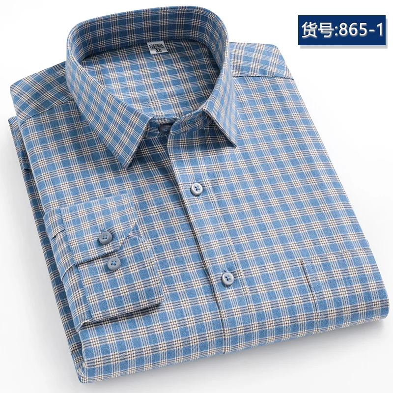 Men Shirt Spring Autumn Cotton Casual Cotton Long-sleeved Plaid Shirt