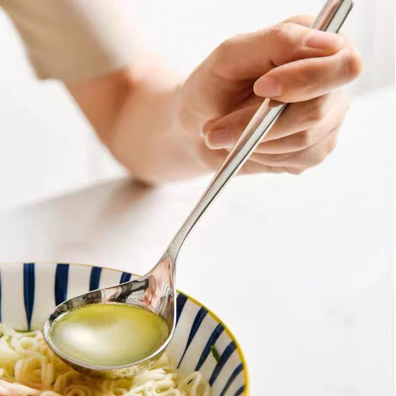 Stainless Steel Soup Spoon Korean Style Large Spoon Long Handled Spoon For Drinking Soup Congee Spoon Restaurant Hotpot Spoon