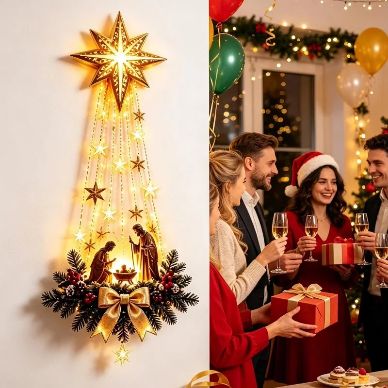 Christmas Bethlehem Star of Faith Lighted Nativity Wall Decor/' Glowing Christmas Hanging Ornament LED Lights Indoor Decor Party