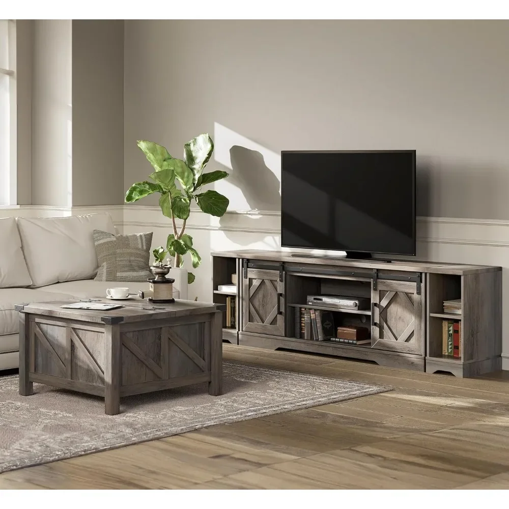 Farmhouse TV Stand and Coffee Table ,  with Gas Struts Lift-Top for Living Room