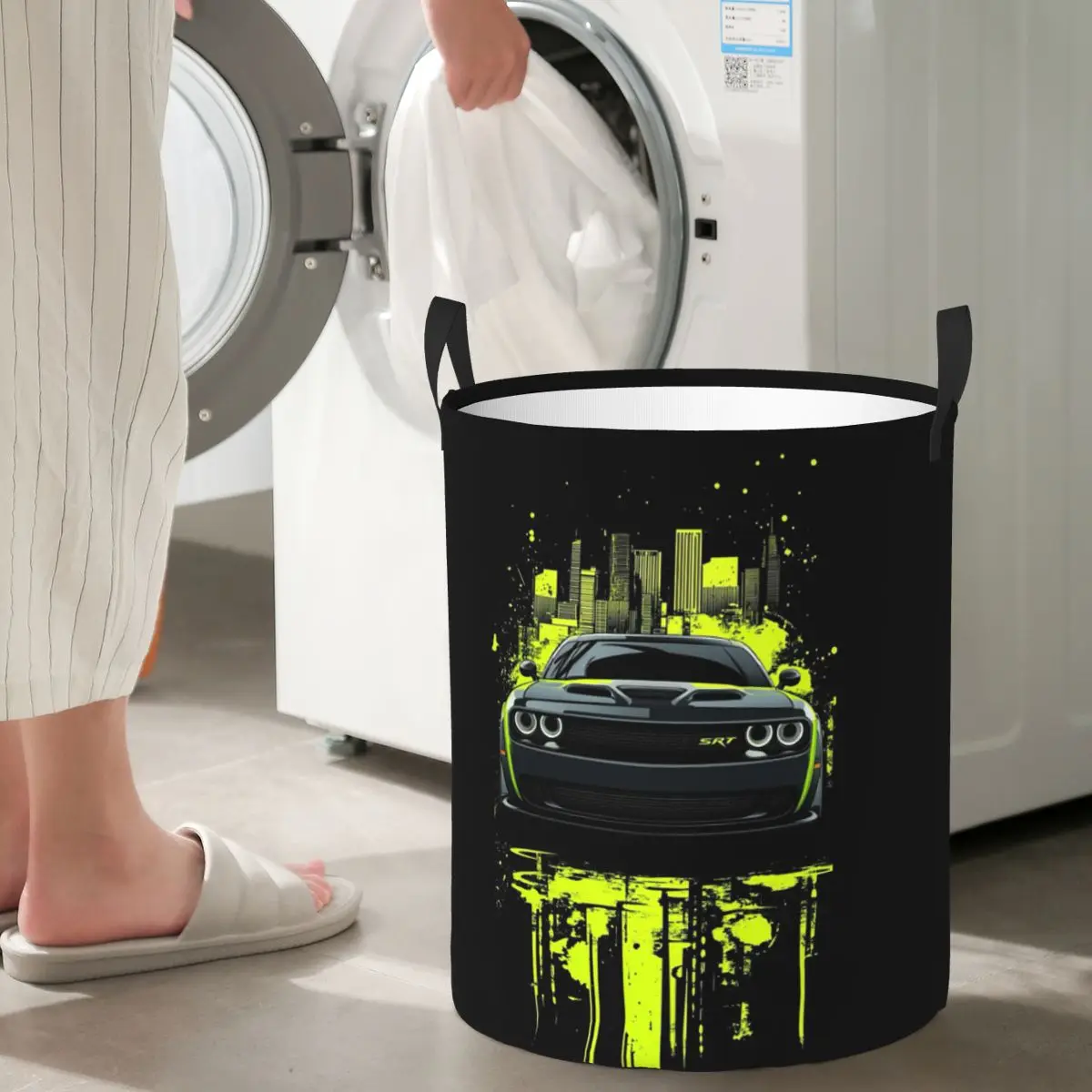 

S-SRT-S H-Hellcat-S Demon Dodge Challenger Car Racing Laundry Baskets Dirty Clothes Sundries Basket Home Organizer Hamper