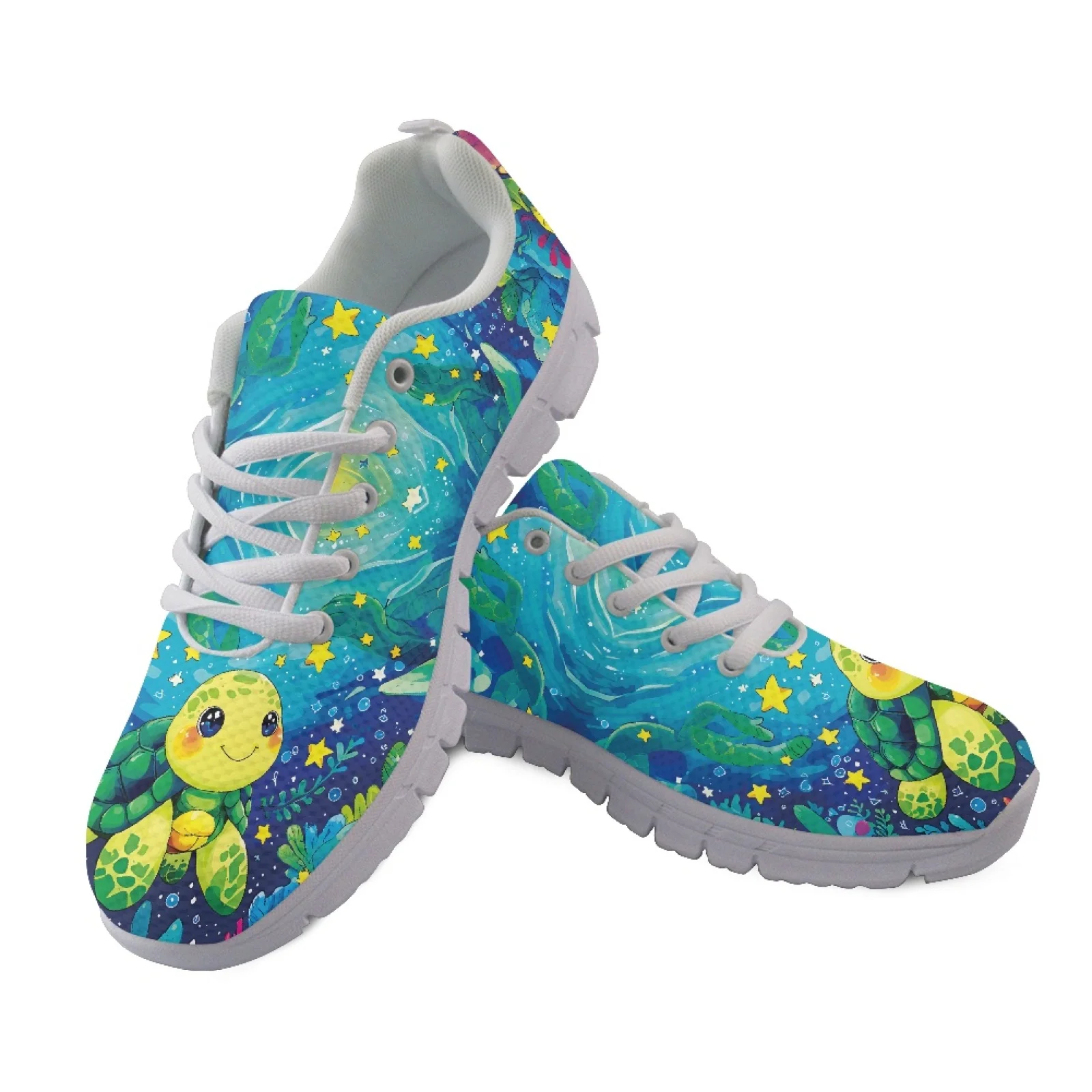 Coloranimal Cute Sea Turtle Print New Trend Walking Shoes Men's Tennis Shoe Lace Up Athletic Footwear for Womens