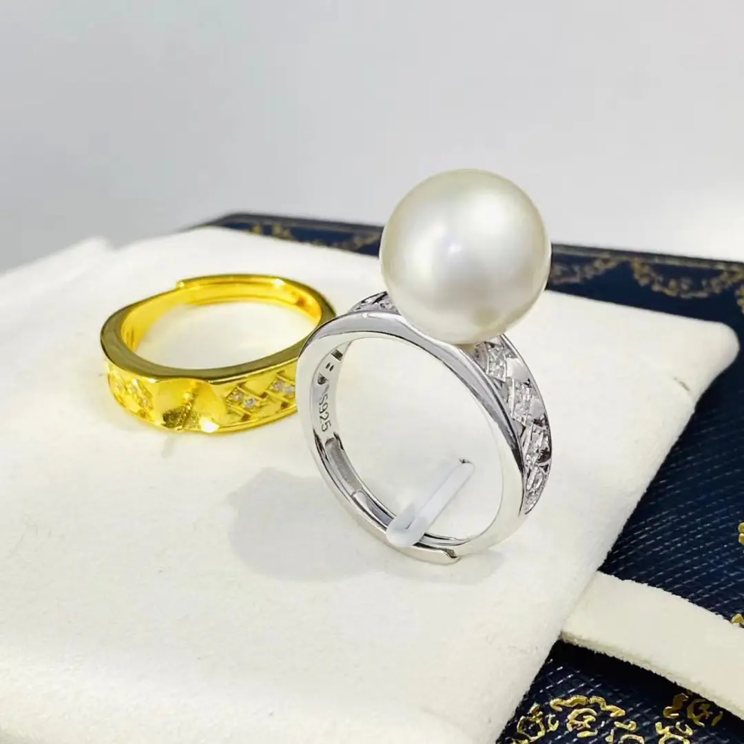 Wholesale S925 Sterling Silver Adjustable Ring Mount Settings Findings Mountings Accessory Parts for 11-12mm Pearls 5pcs/lot