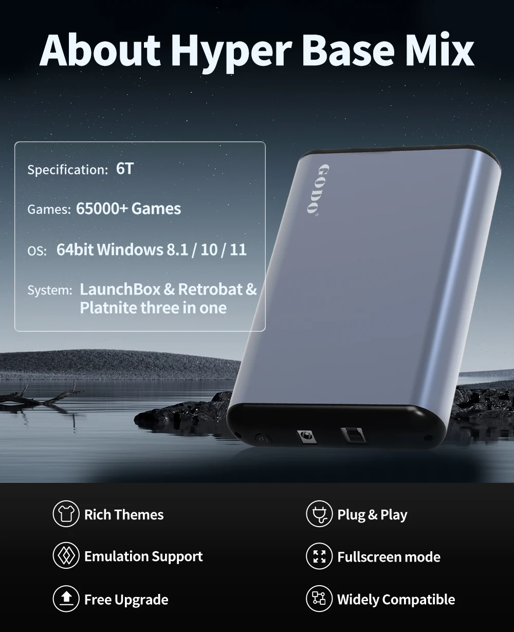 JMachen 6TB Portable Gaming HDD System 3-in-1 Retro Game Console with 65000+ AAA & 3D & Retro Games For PS5/PS4/PS3/XBOX/Switch