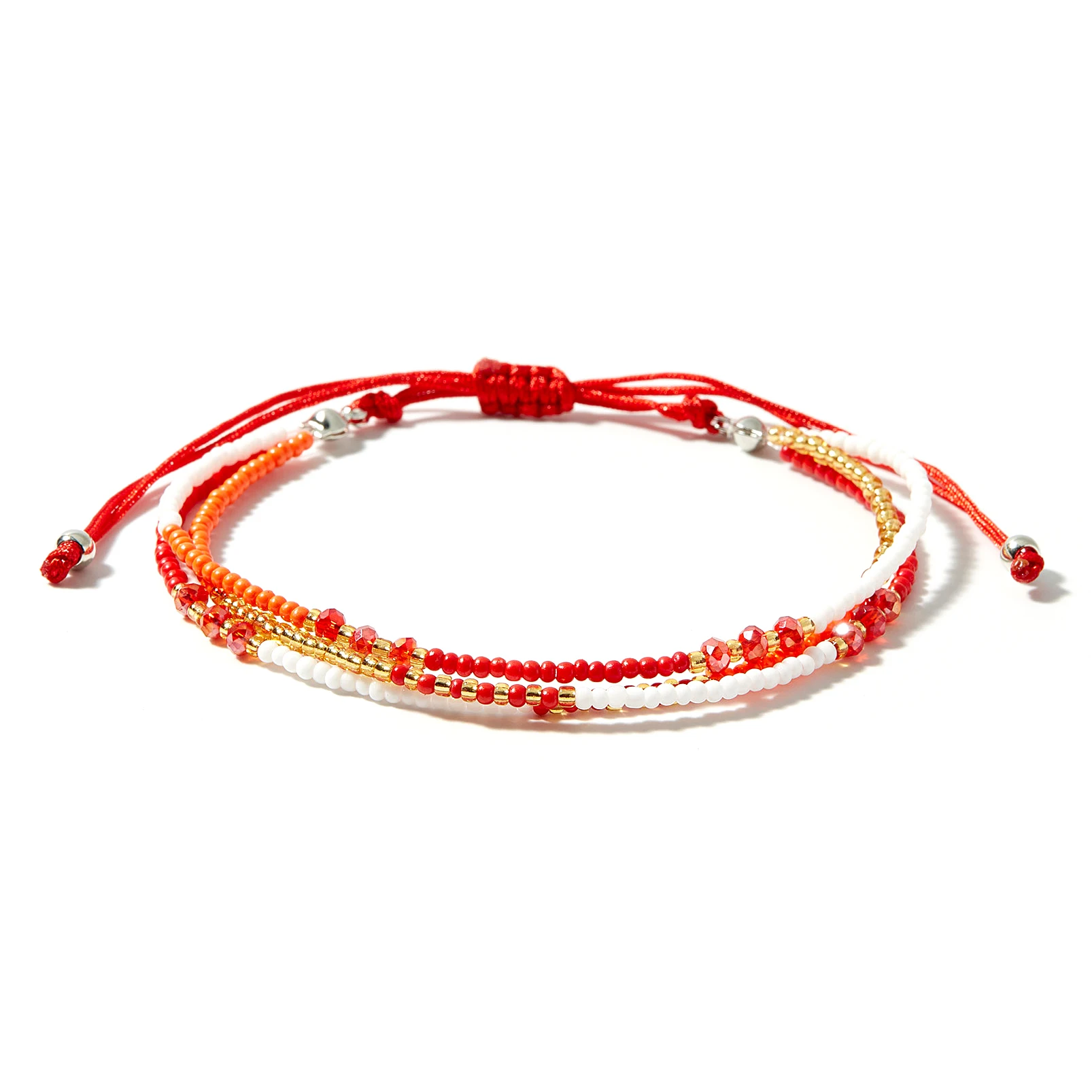 Red String Three-layer Multicolor Glass Seed Beads Handmade Adjustable Bracelet Women Orange White Corlorful Surf Jewelry Gift