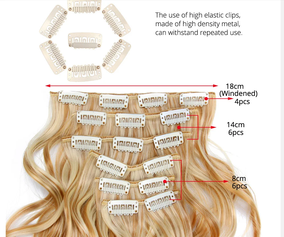 Ekstensi rambut sintetis bergelombang 16 klip dalam ekstensi rambut panjang lurus klip dalam baru 16 klip rambut jepit rambut wanita Ombre