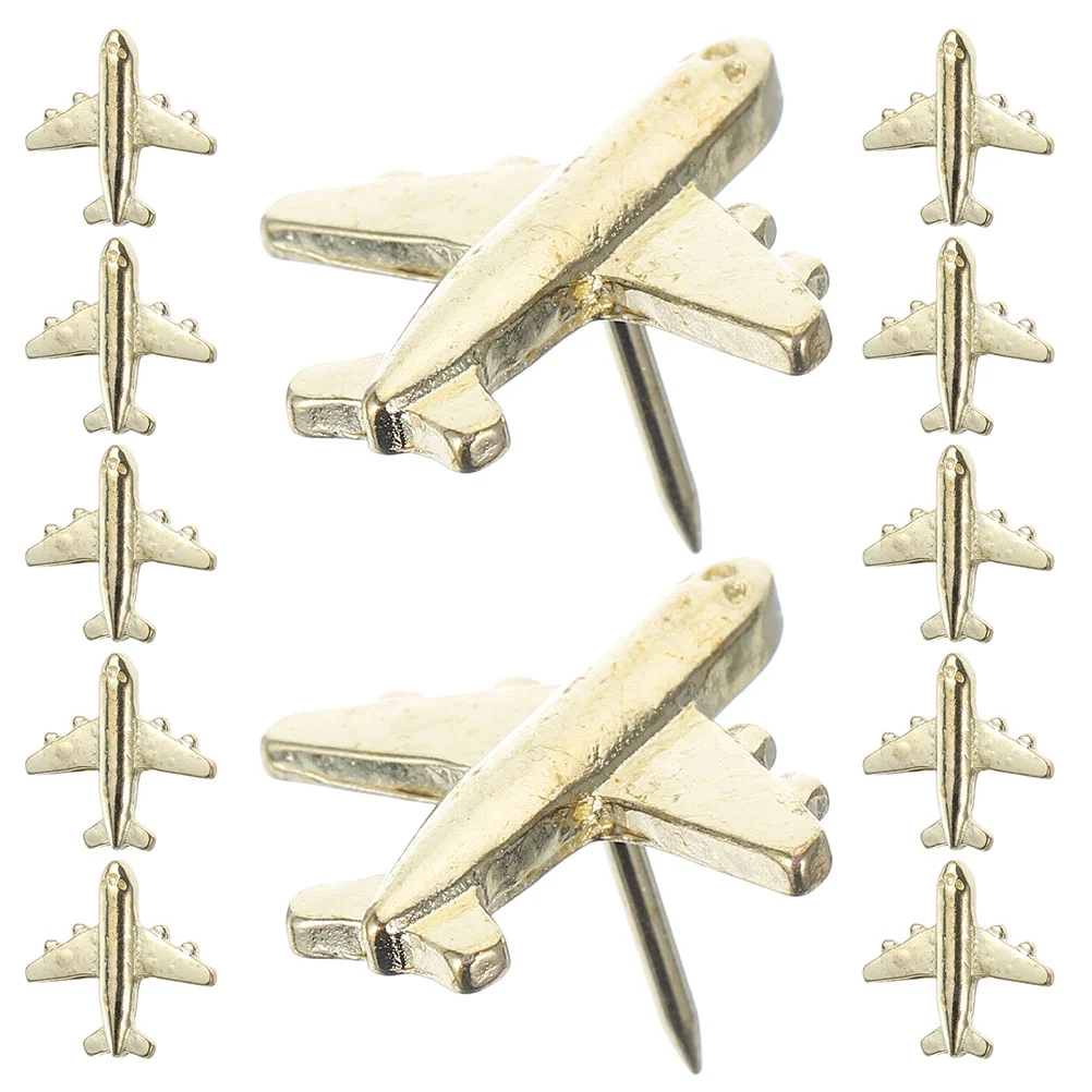 24 Pcs Plane Airplane Thumbtack Pushpins Thumbtacks for Bulletin Board Metal Cute Decorate Golden Decorative