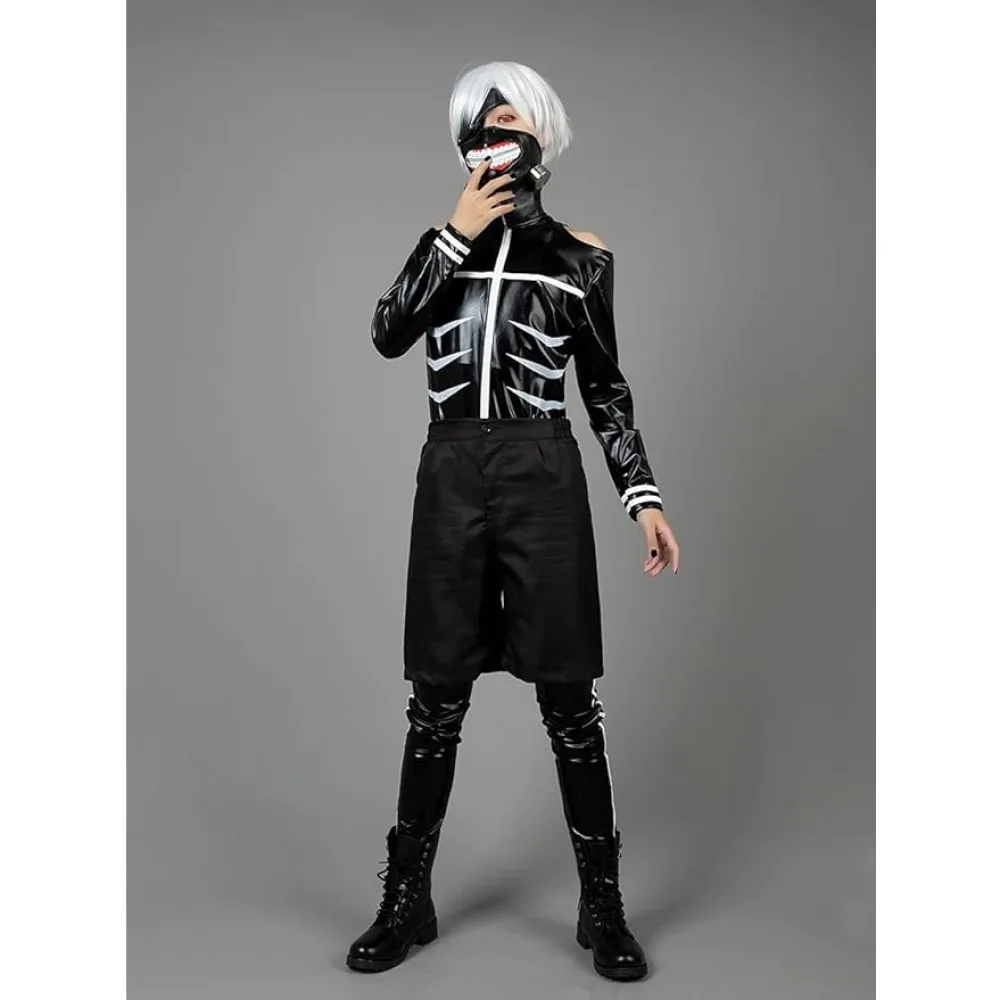 Men's Anime Cosplay Kaneki Costumes Black Full Set with Mask for Halloween