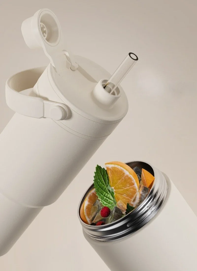 720ML Large Capacity Double Lid Straw Tumbler with 316 Stainless Steel Inner Thermal Insulated Cup Portable for Car Travel Use