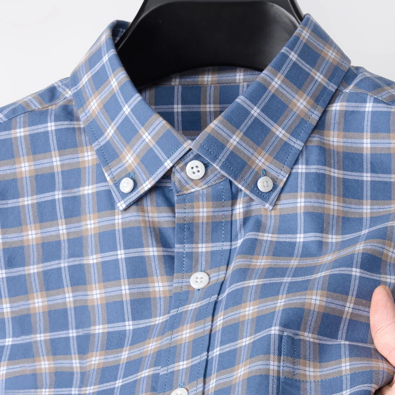 New 100% Pure Cotton Oxford Men's Plaid Shirts Male Business Casual High Quality Long sleeve Shirt for Men Pocket Shirt 4XL 5XL