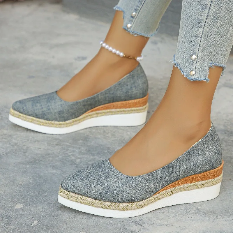 

Women's Wedge Platform Shoes Comfortable Slip-On Loafers Shallow Mouth Single Shoes for Women Pointed Casual Shoes Zapatos Mujer