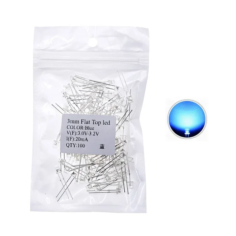 100pcs 3mm Flat top LED light emitting diode warm white red blue green UV orange yellow pink color bulb lamp indicator